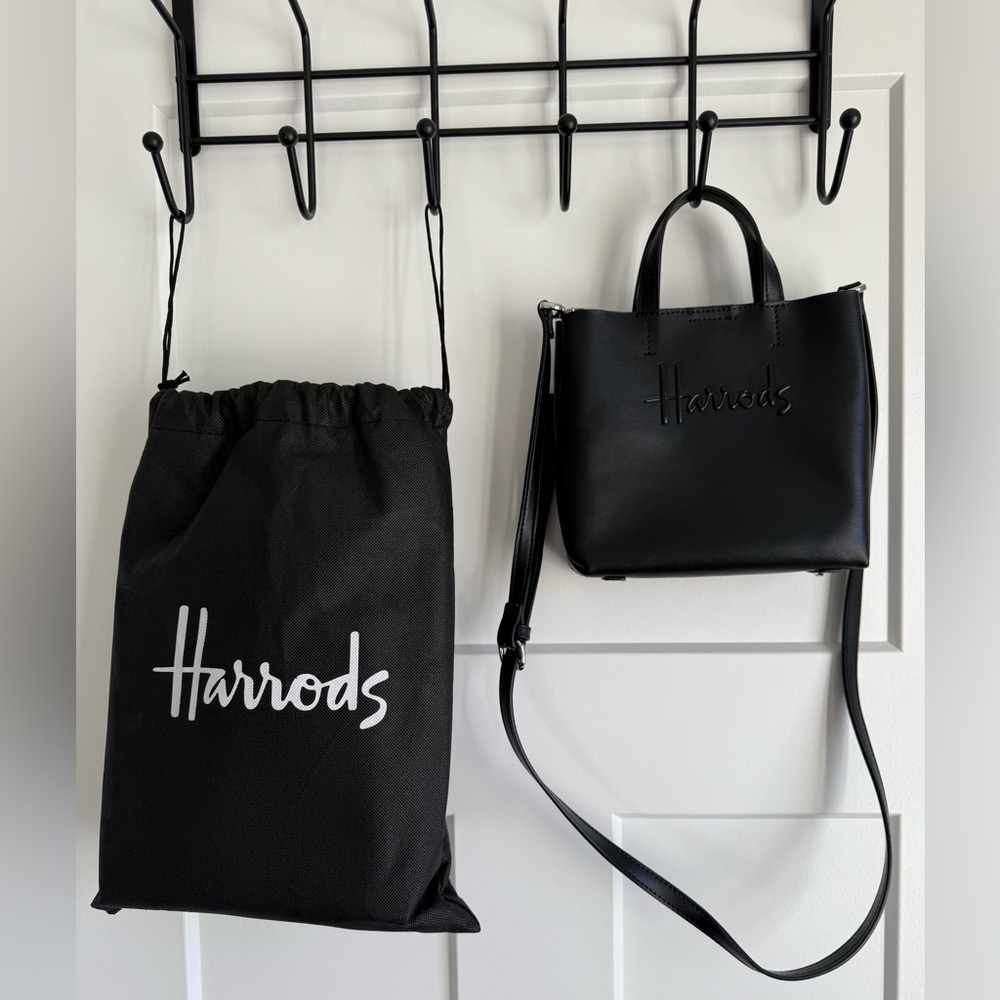 Black mini crossbody Harrods bag